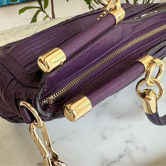 NWT Coach Madison Caroline Satchel in Pleated Gathered Leather Aubergine 19848 - Picture 13 of 16